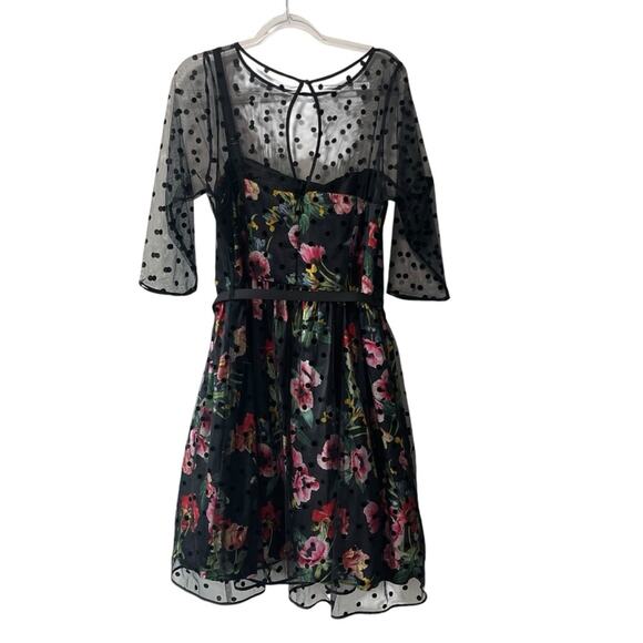 City Chic Poppy Spot Dress Floral with Polka Dot Mesh Overlay Black Multi 16 - Picture 5 of 10